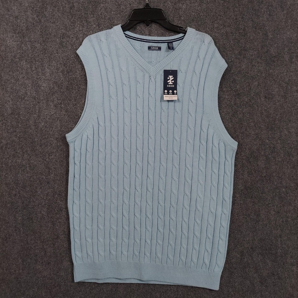 IZOD‎ Sweater Vest Mens XLT Chambray Blue Cotton Cable Knit Big Tall NEW Stretch